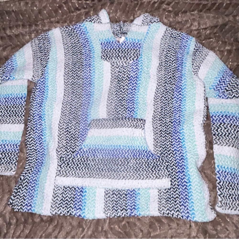 Earth Women's Blue and Gray Cowl Neck Sweater